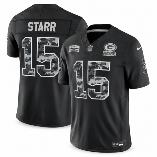 Men's Bart Starr Green Bay Packers 2026 Salute to Service Stitched Limited Jersey - Black