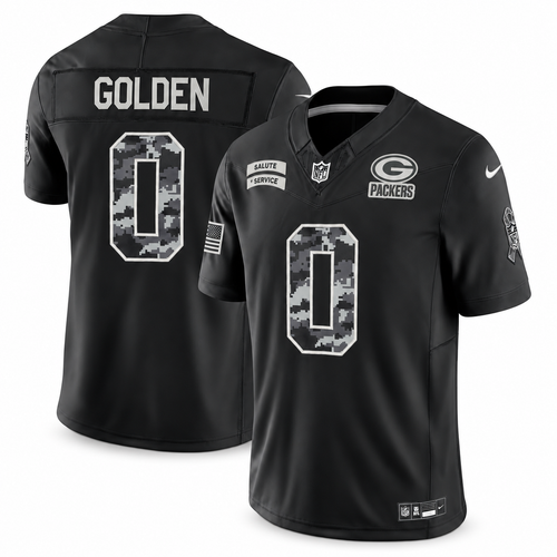 Men's Matthew Golden Green Bay Packers 2026 Salute to Service Stitched Limited Jersey - Black