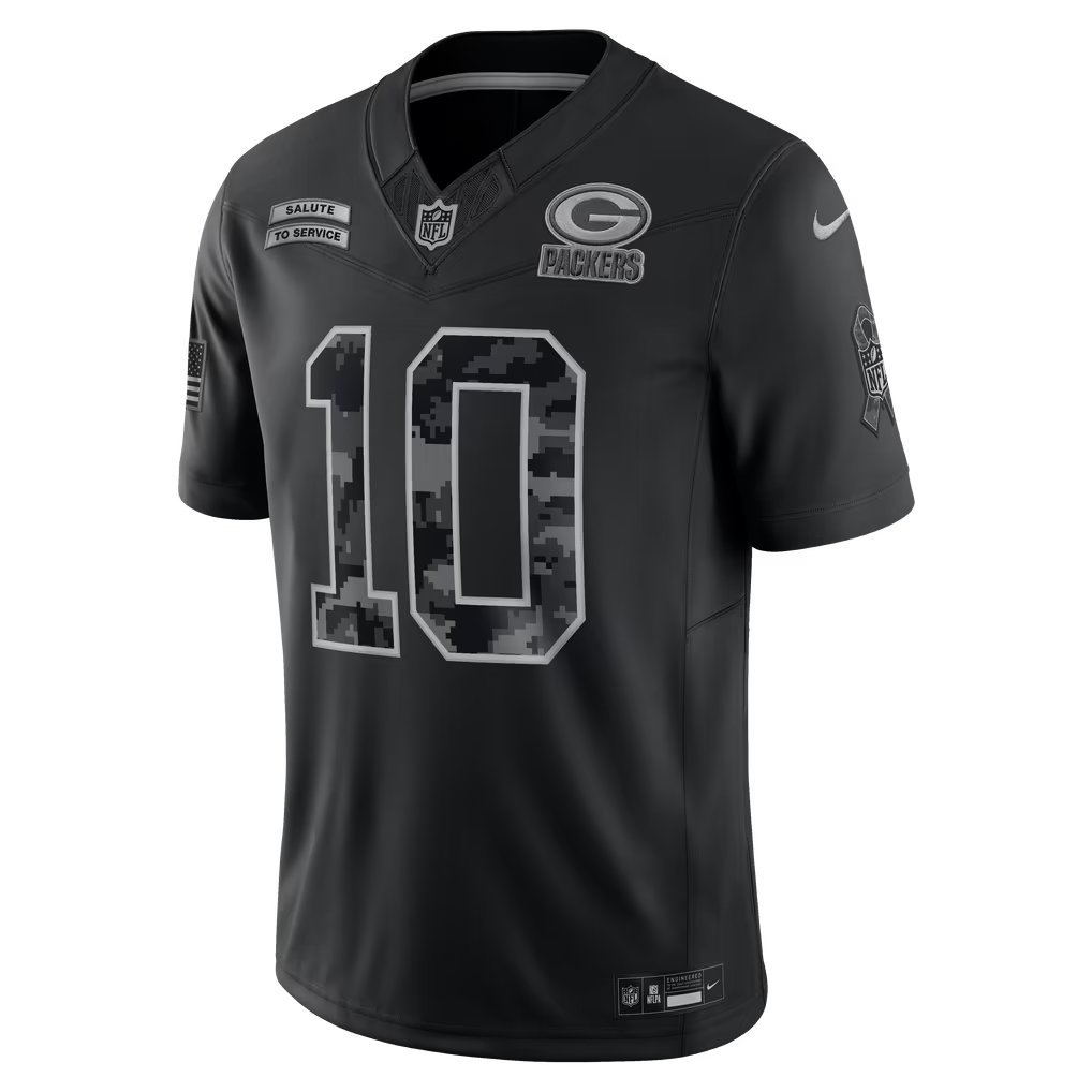 Men's Jordan Love Green Bay Packers 2026 Salute to Service Stitched Limited Jersey - Black